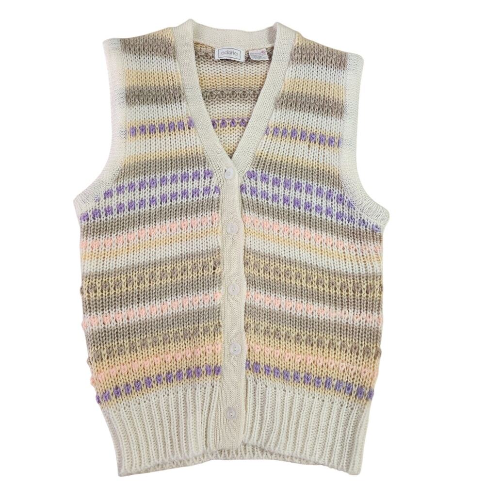 Vintage 80s Adoria Button Down Crochet Vest Top Women Size Medium MINT Cond